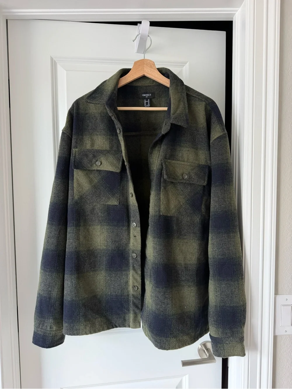 Forever 21 Olive Green & Black Plaid Shirt Jacket